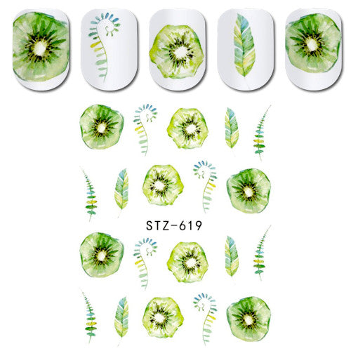 Nail Art, Water Transfer Decals, Kiwi Leaf Fruit, Green, STZ-619 - BEADED CREATIONS