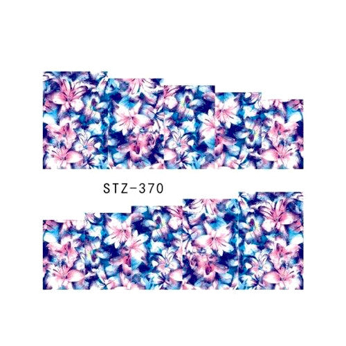 Nail Art, Water Transfer Decals, Lily Flowers, Pink, Blue, STZ-370 - BEADED CREATIONS