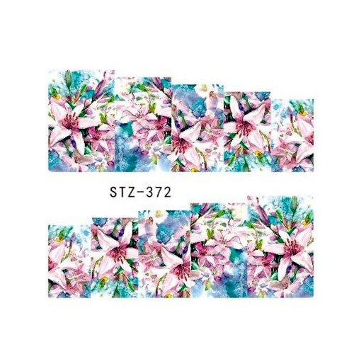 Nail Art, Water Transfer Decals, Lily Flowers, Pink, White, Blue, STZ-372 - BEADED CREATIONS