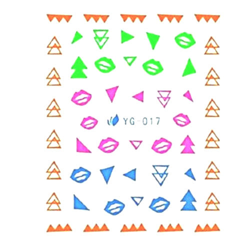 Nail Art, Water Transfer Decals, Neon, Lips, Triangles, Multicolored. YG-017 - BEADED CREATIONS