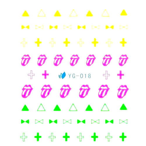 Nail Art, Water Transfer Decals, Neon, Tongues, Crosses, Triangles, Multicolored. YG-018 - BEADED CREATIONS