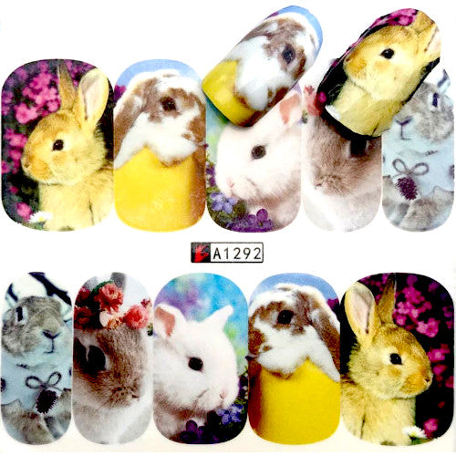 Nail Art, Water Transfer, Decals, Bunny, Rabbit, Animals, Nail Art Sliders, Multicolored. A1292 - BEADED CREATIONS