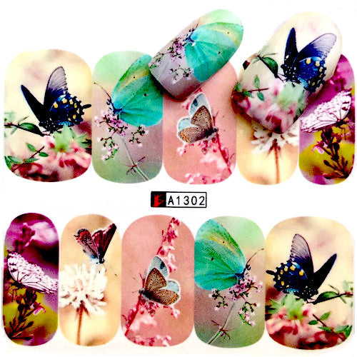 Nail Art, Water Transfer, Decals, Butterflies, Nail Art Sliders, Multicolored. A1302 - BEADED CREATIONS