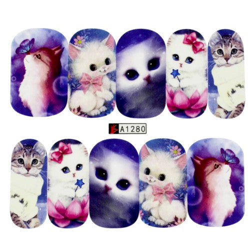 Nail Art, Water Transfer, Decals, Cats, Animals, Nail Art Sliders, Multicolored. A1280 - BEADED CREATIONS