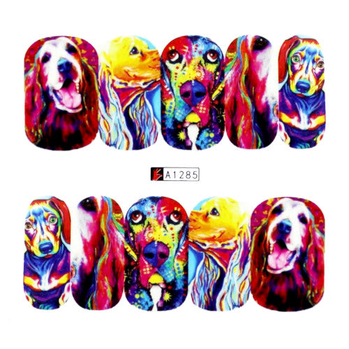 Nail Art, Water Transfer, Decals, Dogs, Animals, Nail Art Sliders, Multicolored. A1285 - BEADED CREATIONS