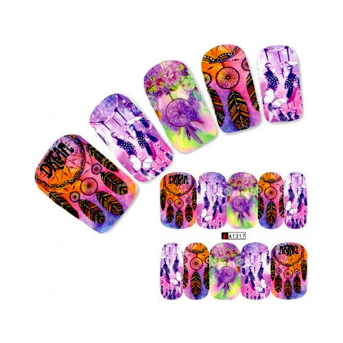 Nail Art, Water Transfer, Decals, Dream Catcher, Boho, Nail Art Sliders, Multicolored. A1317 - BEADED CREATIONS