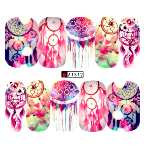 Nail Art, Water Transfer, Decals, Dream Catcher, Boho, Nail Art Sliders, Pink. A1312 - BEADED CREATIONS