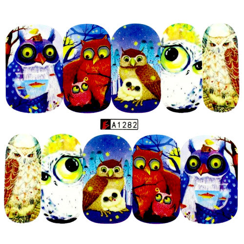 Nail Art, Water Transfer, Decals, Owls, Birds, Nail Art Sliders, Multicolored. A1282 - BEADED CREATIONS