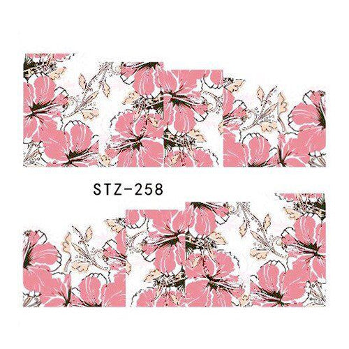 Nail Decals, Nail Art, Water Transfer, Flowers, Pink, STZ-258 - BEADED CREATIONS