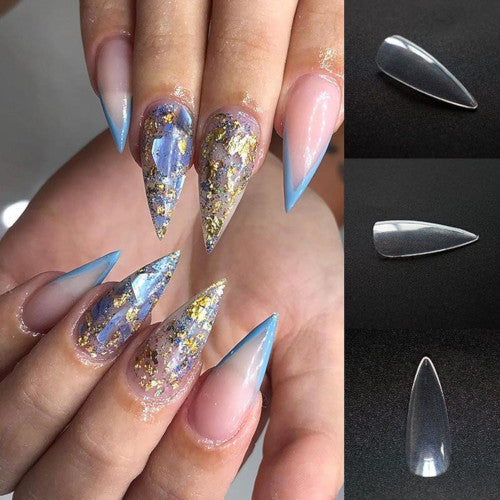 Nail Tips, Stiletto, Full Cover, Clear, 12 Sizes - BEADED CREATIONS