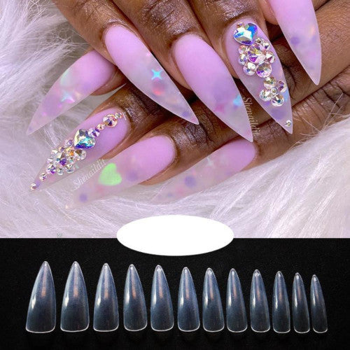Nail Tips, Stiletto, Full Cover, Clear, 12 Sizes - BEADED CREATIONS