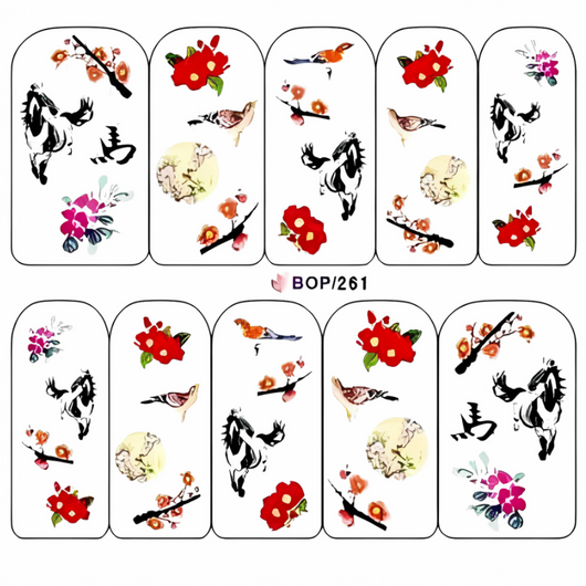 Nail Art Decals, Chinese Art, Birds, Horses, Flowers, BOP-261 - BEADED CREATIONS