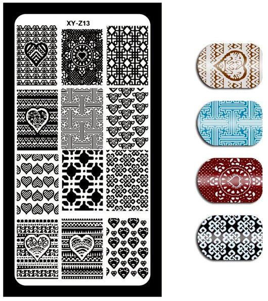 Nail Art Stamping Plates, Hearts, Abstract Patterns - BEADED CREATIONS