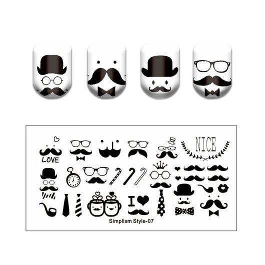 Nail Art Stamping Plates, Mustaches, Hats, Ties - BEADED CREATIONS