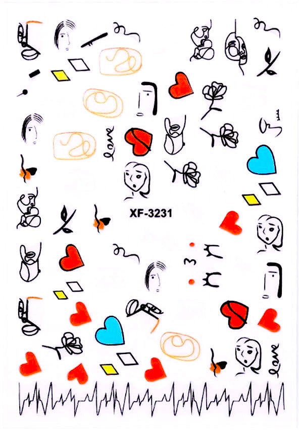 Nail Art Stickers, Art Deco, Faces, Flowers, Hearts, XF3231 - BEADED CREATIONS