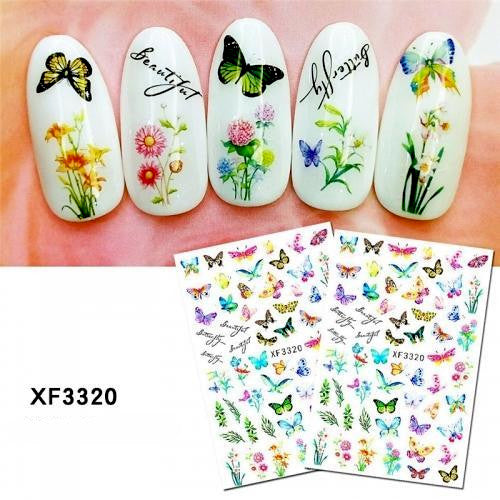 Nail Art Stickers, Butterflies, Flowers, Leaves, XF3320 - BEADED CREATIONS