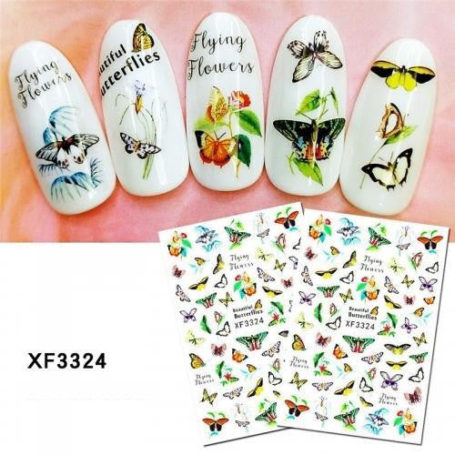 Nail Art Stickers, Butterflies, Flowers, Leaves, XF3324 - BEADED CREATIONS