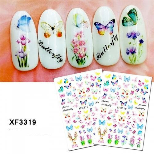 Nail Art Stickers, Butterflies, Flowers, Stag, XF3319 - BEADED CREATIONS