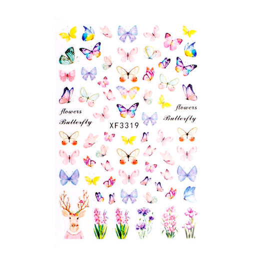 Nail Art Stickers, Butterflies, Flowers, Stag, XF3319 - BEADED CREATIONS