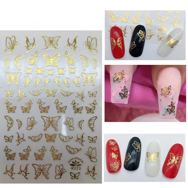 Nail Art Stickers, Butterflies, Holographic, Gold, R333 - BEADED CREATIONS