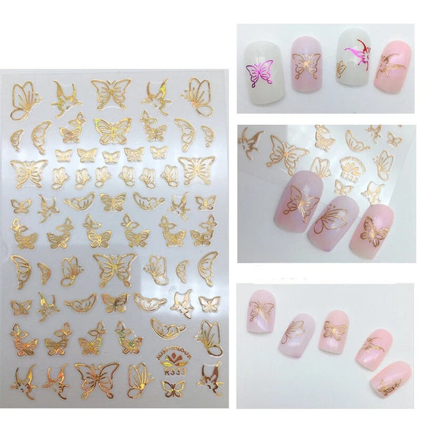 Nail Art Stickers, Butterflies, Holographic, Laser Gold, R333 - BEADED CREATIONS