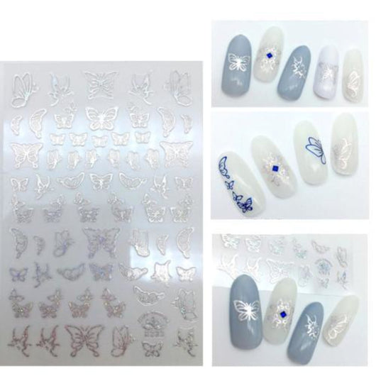 Nail Art Stickers, Butterflies, Holographic, Laser Silver, R333 - BEADED CREATIONS