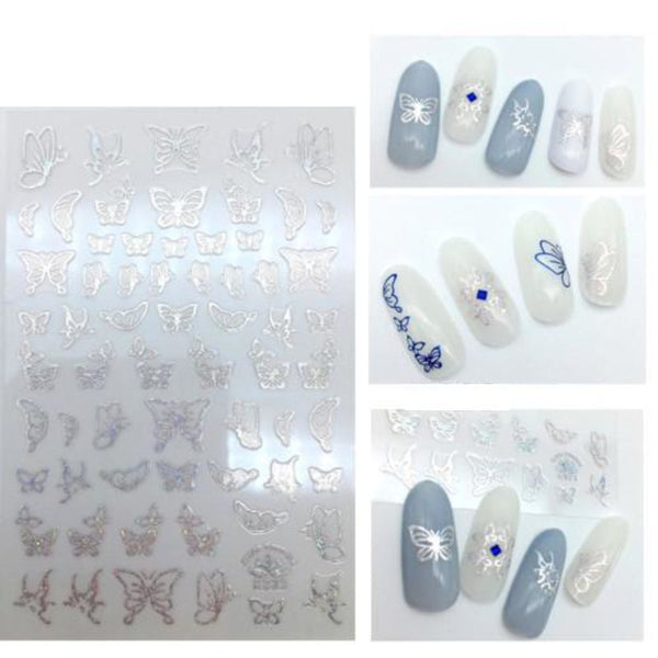 Nail Art Stickers, Butterflies, Holographic, Laser Silver, R333 - BEADED CREATIONS