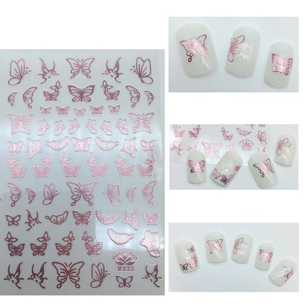 Nail Art Stickers, Butterflies, Holographic, Pink, R333 - BEADED CREATIONS