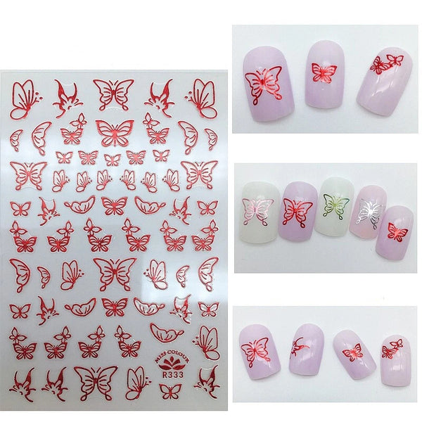 Nail Art Stickers, Butterflies, Holographic, Red, R333 - BEADED CREATIONS