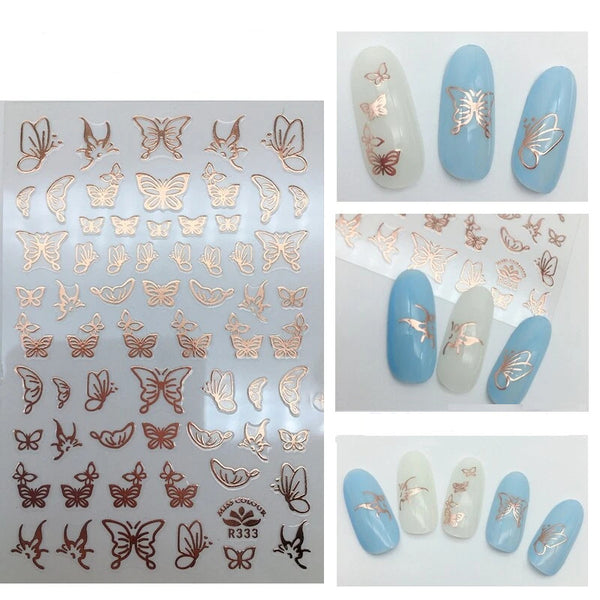 Nail Art Stickers, Butterflies, Holographic, Rose Gold, R333 - BEADED CREATIONS