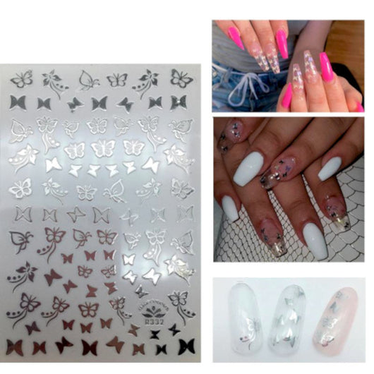 Nail Art Stickers, Butterflies, Holographic, Silver, R332 - BEADED CREATIONS