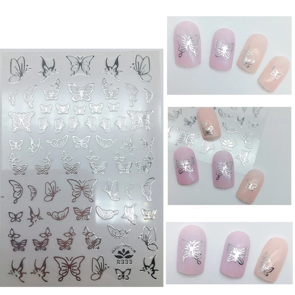 Nail Art Stickers, Butterflies, Holographic, Silver, R333 - BEADED CREATIONS