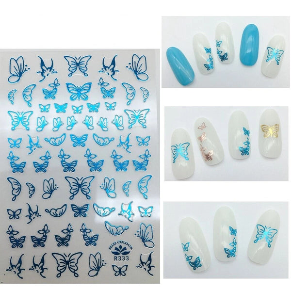 Nail Art Stickers, Butterflies, Holographic, Sky Blue, R333 - BEADED CREATIONS