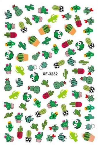 Nail Art Stickers, Cactus, Green, Red, Black, White, XF3232 - BEADED CREATIONS
