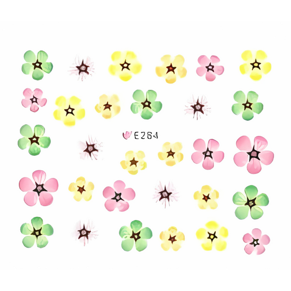 Nail Art Stickers, Floral, Yellow, Pink, Green, E284 - BEADED CREATIONS