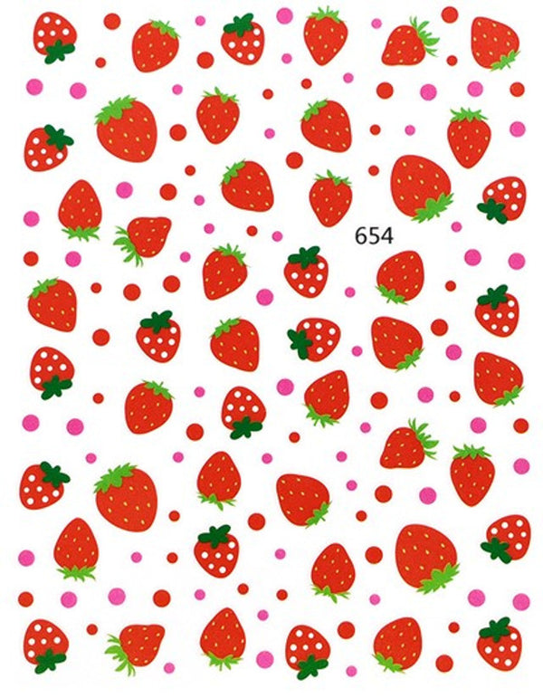Nail Art Stickers, Strawberry, Fruit, Red, Green, 654 - BEADED CREATIONS