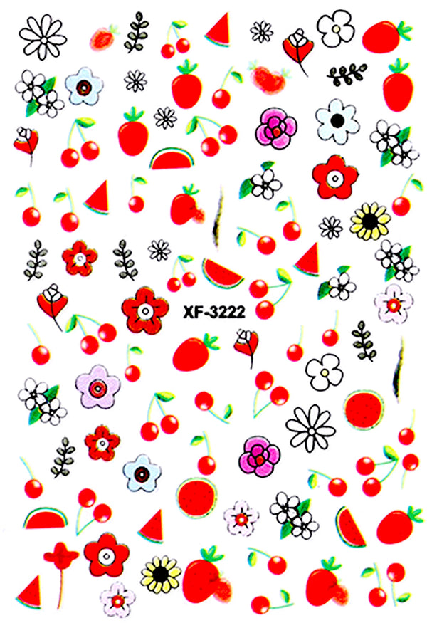 Nail Art Stickers, Summer Fruits And Flowers, XF3222 - BEADED CREATIONS