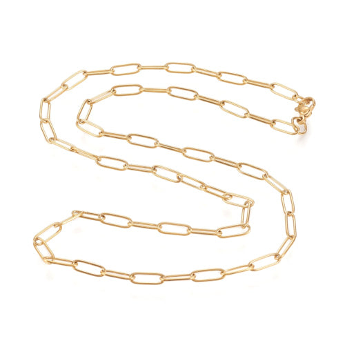 Paperclip Chain Necklace, Stainless Steel, Gold Plated, 50cm - BEADED CREATIONS