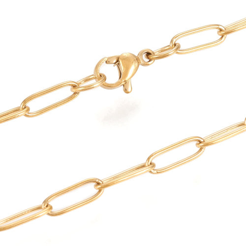 Paperclip Chain Necklace, Stainless Steel, Gold Plated, 50cm - BEADED CREATIONS