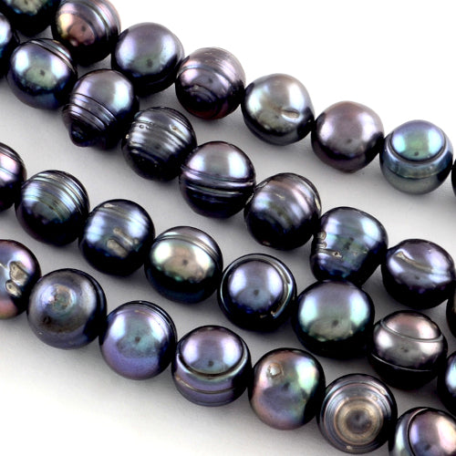 Pearl Beads, Natural, Freshwater, Cultured, Potato, (Dyed) Prussian Blue, 7-10mm - BEADED CREATIONS