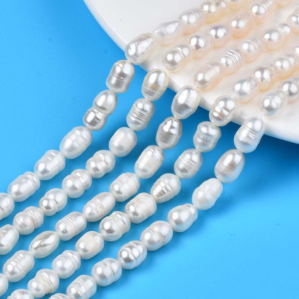 Pearl Beads, Natural, Freshwater, Cultured, Rice, White, 8.5-12mm - BEADED CREATIONS