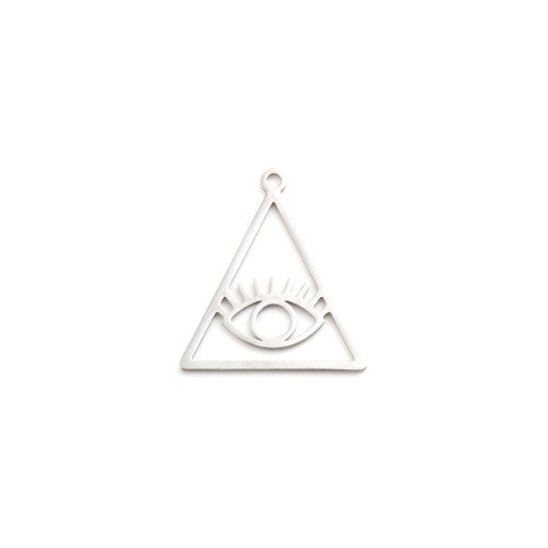 Pendants, 201 Stainless Steel, Evil Eye, Eye Of Providence, Triangle, Silver Tone, 30mm - BEADED CREATIONS