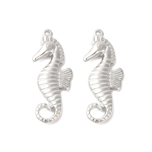 Pendants, 304 Stainless Steel, Seahorse, Double-Sided, Silver, 30mm - BEADED CREATIONS