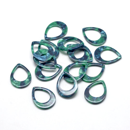 Pendants, Acetate, Teardrop, Green, Blue, Focal, 37.5mm - BEADED CREATIONS
