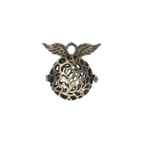 Pendants, Angel Caller, Filigree, With Wings, Antique Bronze, 27mm - BEADED CREATIONS