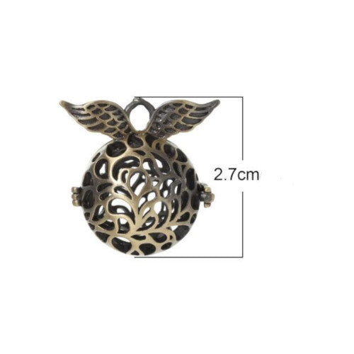 Pendants, Angel Caller, Filigree, With Wings, Antique Bronze, 27mm - BEADED CREATIONS