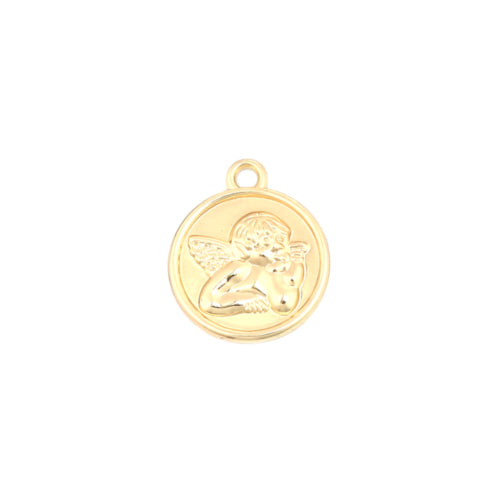 Pendants, Angel, Cherub, Round, Single-Sided, Gold Plated Alloy, 22mm - BEADED CREATIONS