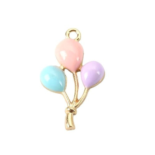 Pendants, Balloons, Single-Sided, Lilac, Pink, Blue, Enameled, Gold Plated Alloy, 25mm - BEADED CREATIONS