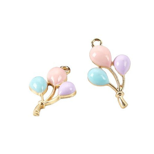 Pendants, Balloons, Single-Sided, Lilac, Pink, Blue, Enameled, Gold Plated Alloy, 25mm - BEADED CREATIONS