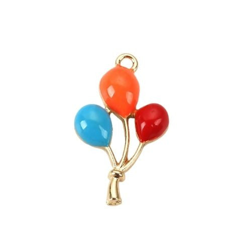 Pendants, Balloons, Single-Sided,  Red, Orange, Blue, Enameled, Gold Plated Alloy, 25mm - BEADED CREATIONS